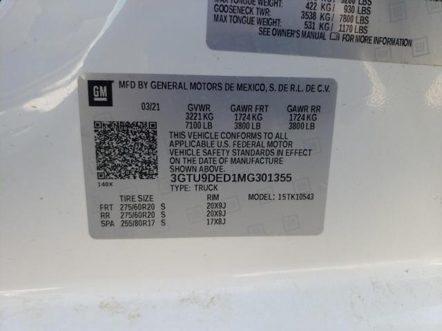 3GTU9DED1MG301355 GMC Sierra K1500 Slt