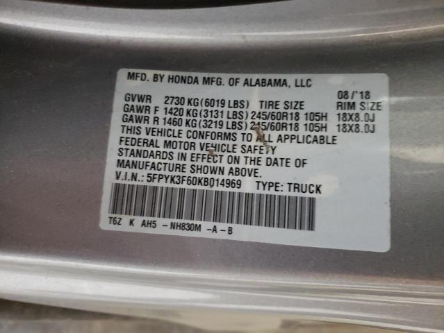 5FPYK3F60KB014969 Honda Ridgeline Rtl