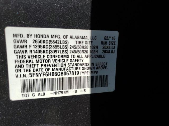 5FNYF6H06GB067819 Honda Pilot Elite
