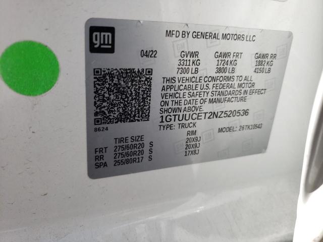 1GTUUCET2NZ520536 GMC Sierra K1500 Elevation