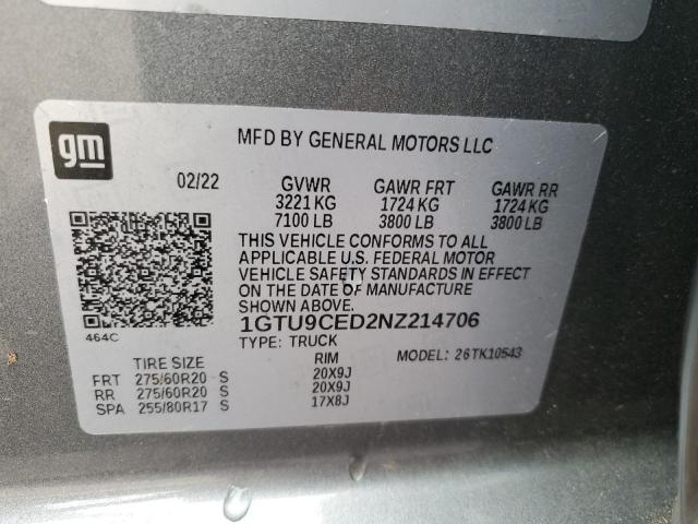 1GTU9CED2NZ214706 GMC Sierra Limited K1500 Elevation