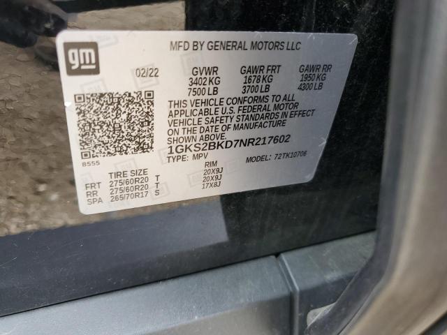 1GKS2BKD7NR217602 GMC YUKON SLT