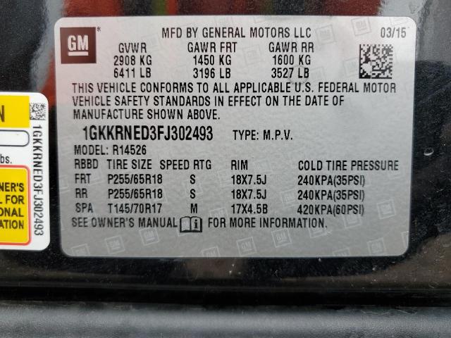 1GKKRNED3FJ302493 GMC ACADIA SLE