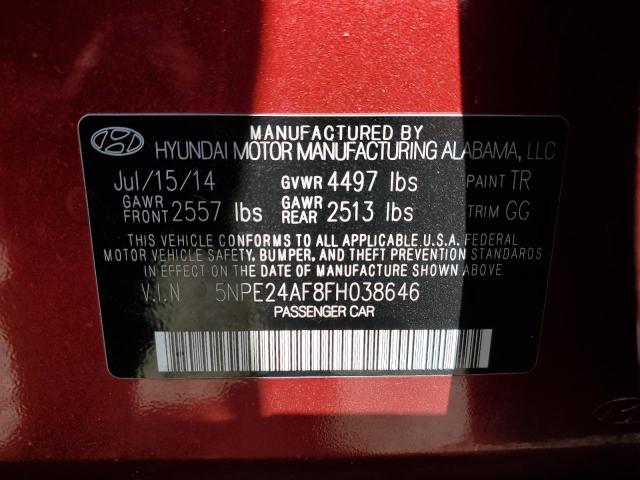 5NPE24AF8FH038646 Hyundai SONATA SE