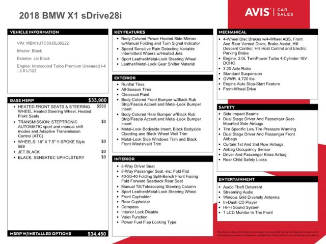 WBXHU7C39J5L09222 BMW X1 Sdrive28i