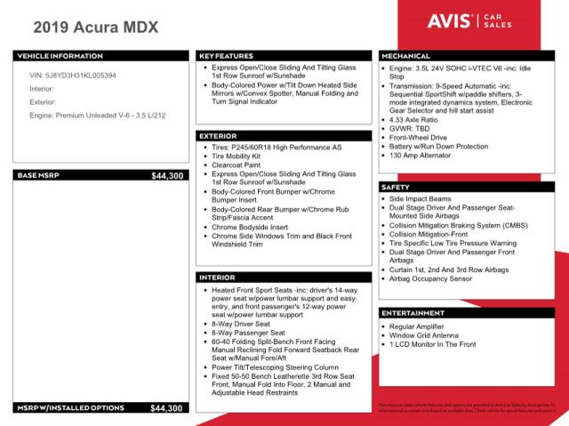 5J8YD3H31KL005394 Acura MDX