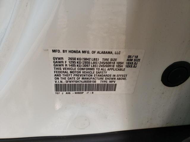 5FNYF6H74JB059156 Honda PILOT EXLN