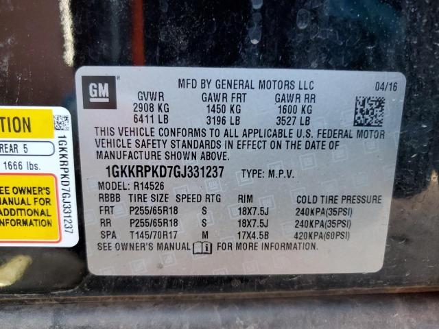 1GKKRPKD7GJ331237 GMC ACADIA SLE