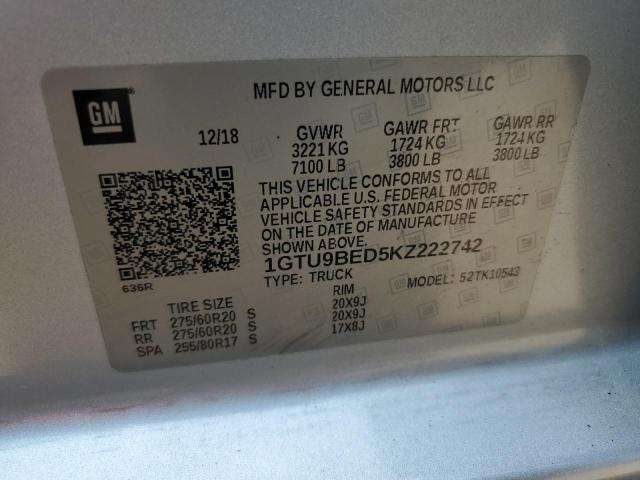 1GTU9BED5KZ222742 GMC Sierra K1500 Sle