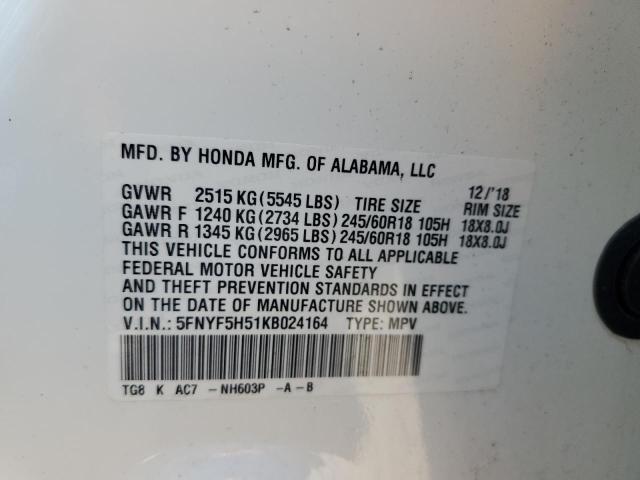 5FNYF5H51KB024164 Honda PILOT EXL