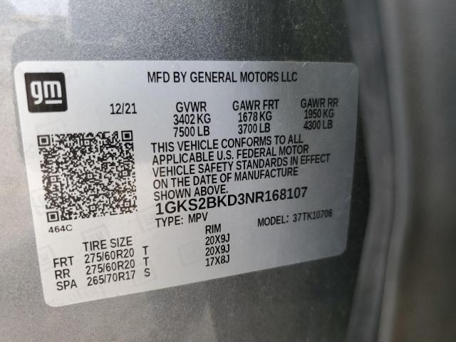 1GKS2BKD3NR168107 GMC YUKON SLT
