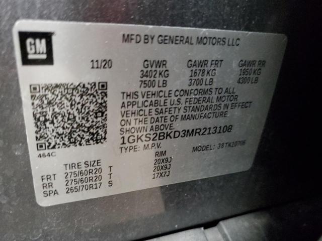 1GKS2BKD3MR213108 GMC YUKON SLT