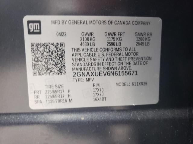 2GNAXUEV6N6155671 Chevrolet EQUINOX LT