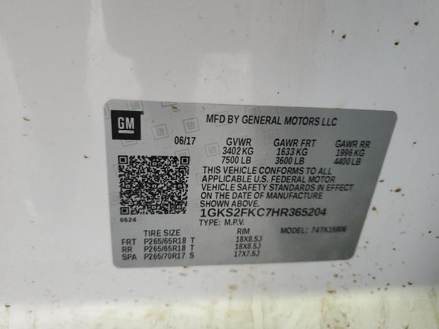 1GKS2FKC7HR365204 GMC Yukon Xl K1500 Sle