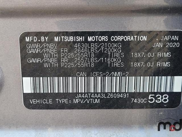 JA4AT4AA3LZ609491 Mitsubishi tc/ic mivec