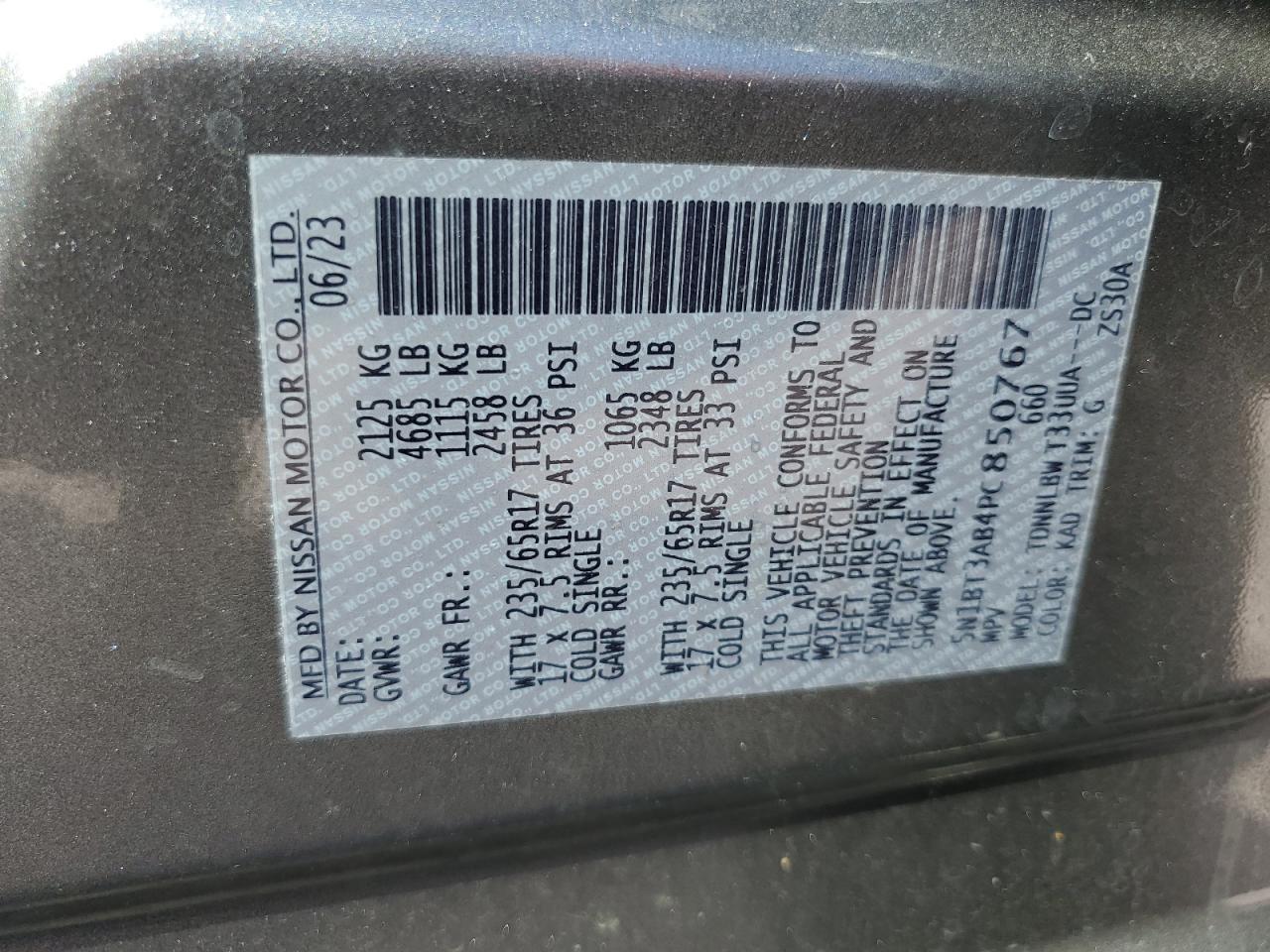 5N1BT3AB4PC850767 Nissan ROGUE S