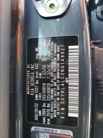5XYRL4LC2NG149927 KIA SORENTO S