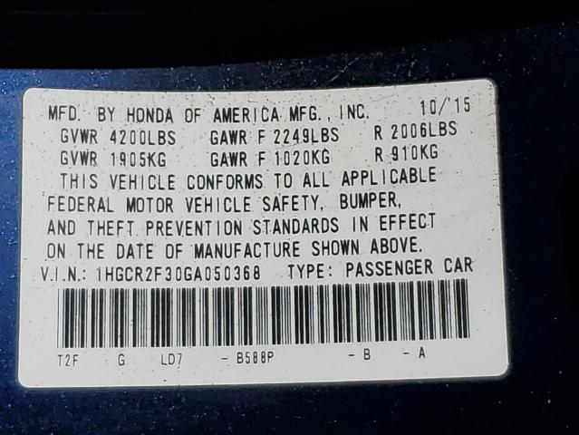 1HGCR2F30GA050368 Honda ACCORD LX
