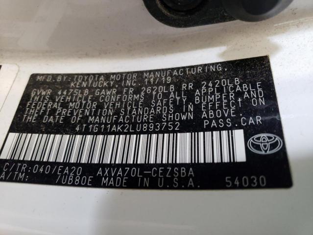 4T1G11AK2LU893752 Toyota CAMRY SE