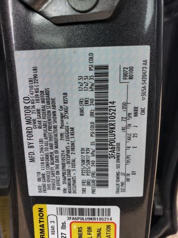 3FA6P0LU9KR105214 Ford FUSION SE