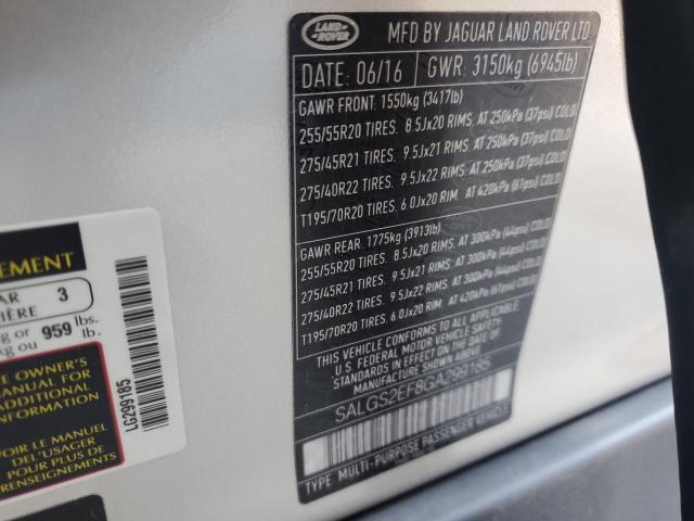 SALGS2EF8GA299185 Land Rover RANGE ROVE