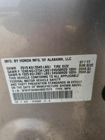 5FNYF5H9XHB027673 Honda Pilot Touring