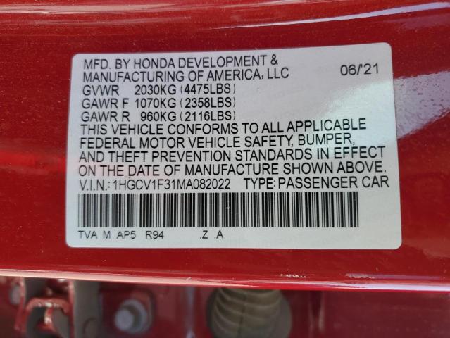 1HGCV1F31MA082022 Honda ACCORD SPO