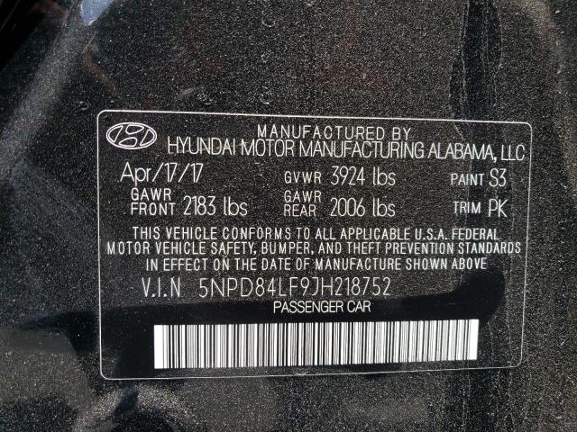 5NPD84LF9JH218752 Hyundai ELANTRA SEL