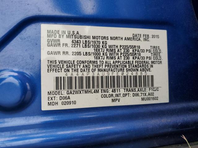 4A4AP3AU9FE024885 Mitsubishi Outlander Sport Es