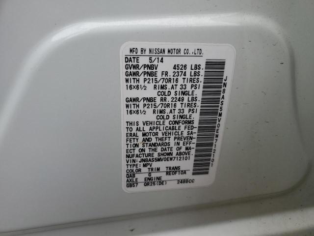 JN8AS5MV0EW712101 Nissan Rogue Select S