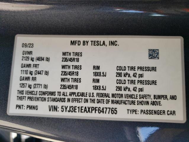 5YJ3E1EAXPF647765 Tesla MODEL 3