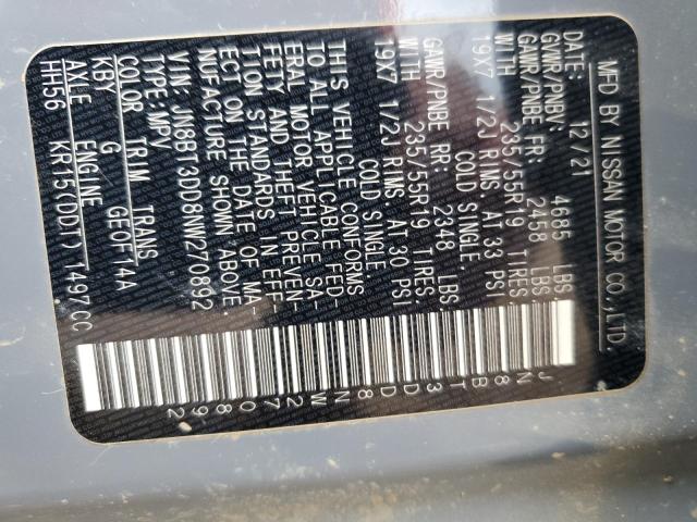 JN8BT3DD8NW270892 Nissan Rogue Plat