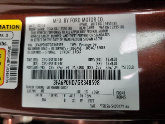 3FA6P0HD7GR348598 Ford FUSION SE