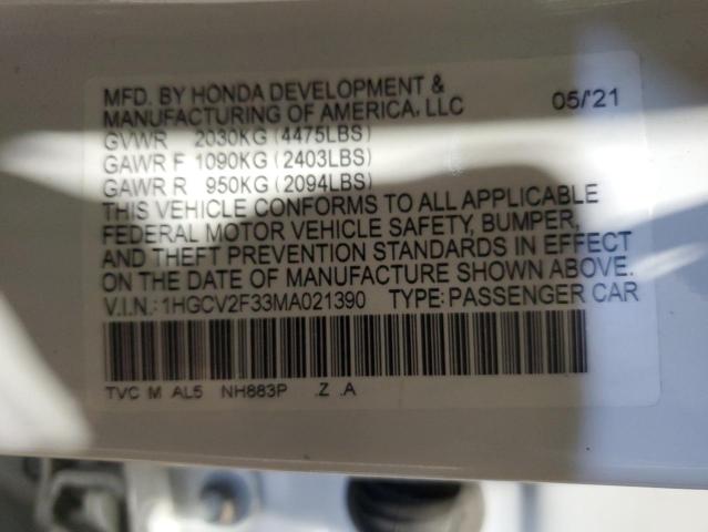 1HGCV2F33MA021390 Honda ACCORD SPO