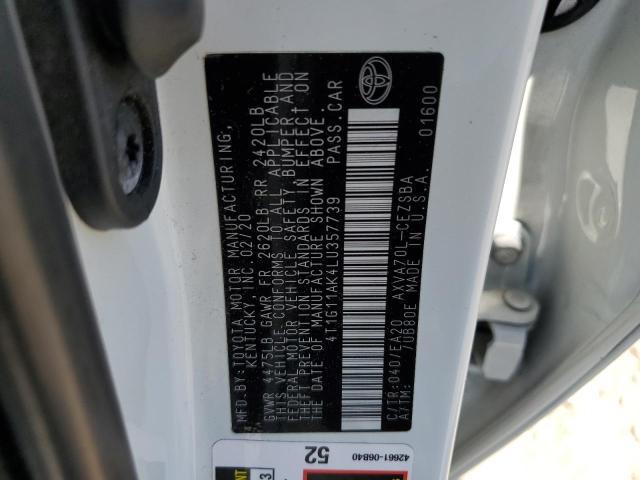 4T1G11AK4LU357739 Toyota CAMRY SE