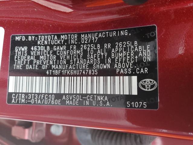4T1BF1FK6HU747835 Toyota CAMRY LE