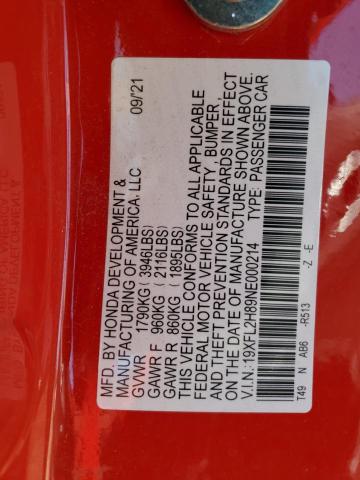 19XFL2H89NE000214 Honda CIVIC SPOR
