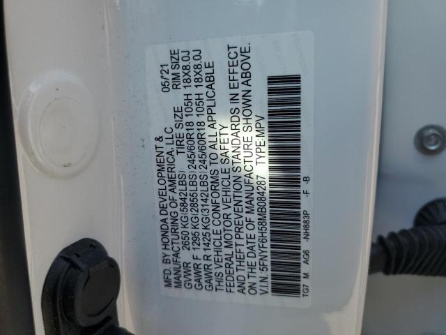 5FNYF6H58MB084287 Honda PILOT EXL
