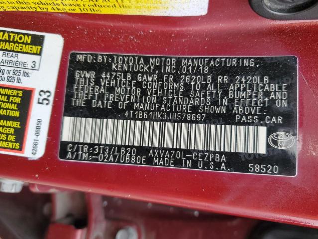 4T1B61HK3JU578697 Toyota CAMRY XSE