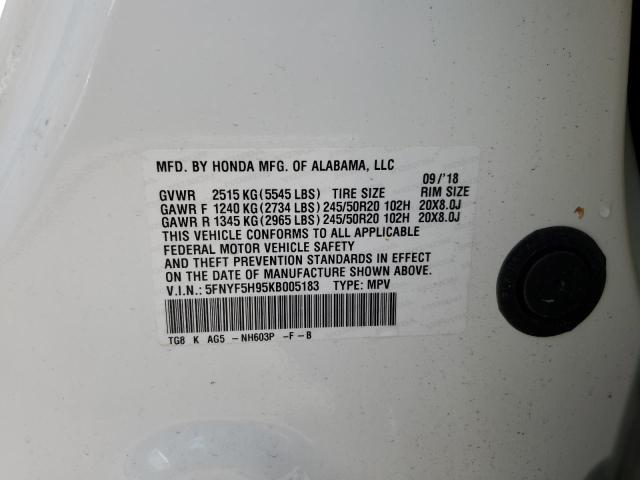 5FNYF5H95KB005183 Honda Pilot Touring