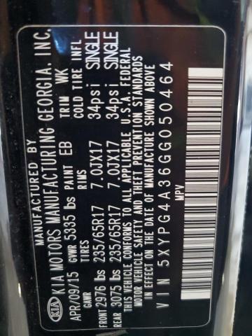 5XYPG4A36GG050464 KIA SORENTO LX