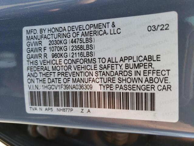 1HGCV1F39NA036309 Honda ACCORD SPO