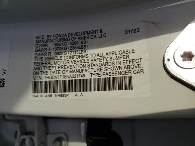 1HGCV1F18NA021749 Honda ACCORD LX