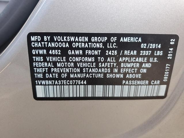 1VWBN7A37EC077544 Volkswagen PASSAT SE