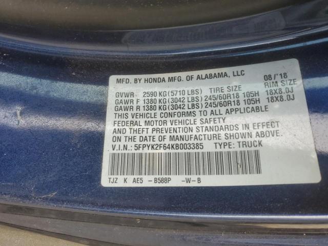 5FPYK2F64KB003385 Honda Ridgeline Rtl