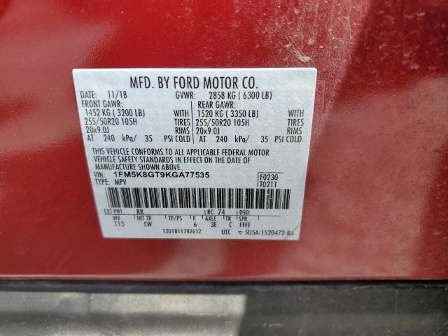 1FM5K8GT9KGA77535 Ford EXPLORER SPORT