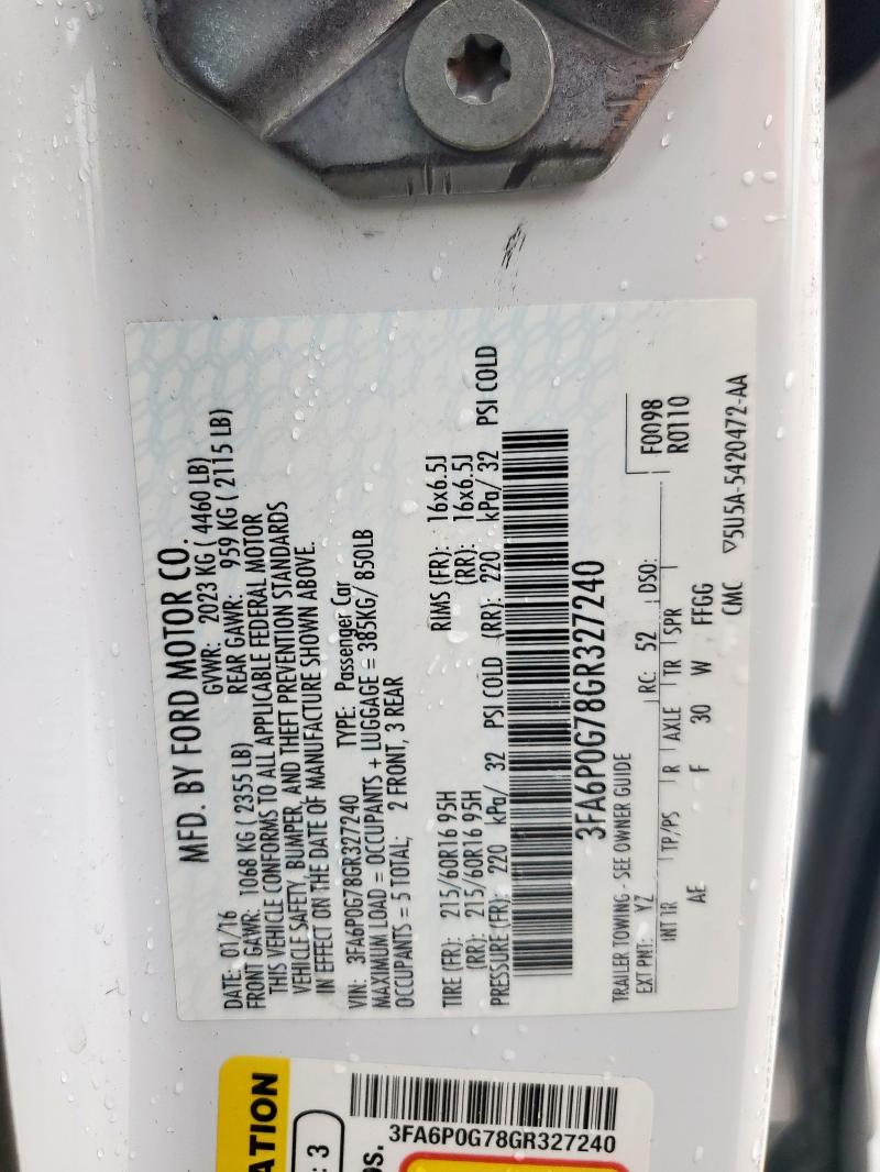 3FA6P0G78GR327240 Ford FUSION S