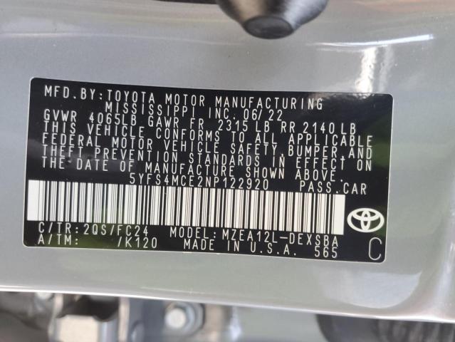 5YFS4MCE2NP122920 Toyota m20a-fks