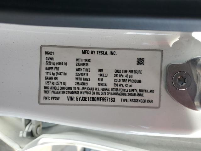 5YJ3E1EB0MF997183 Tesla 2021