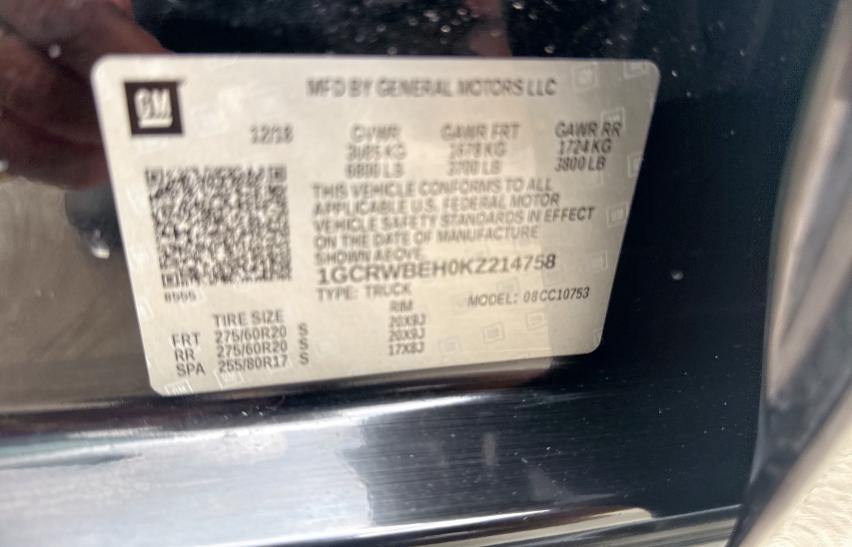 1GCRWBEH0KZ214758 Chevrolet lv3 - gen 5, sidi, vvt, e85 max, alum